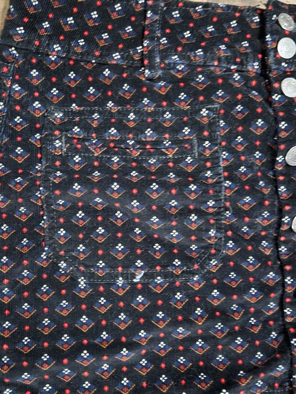 We The Free Black Corduroy Mini Skirt with Red & Blue Pattern Size 31 - Picture 3 of 8